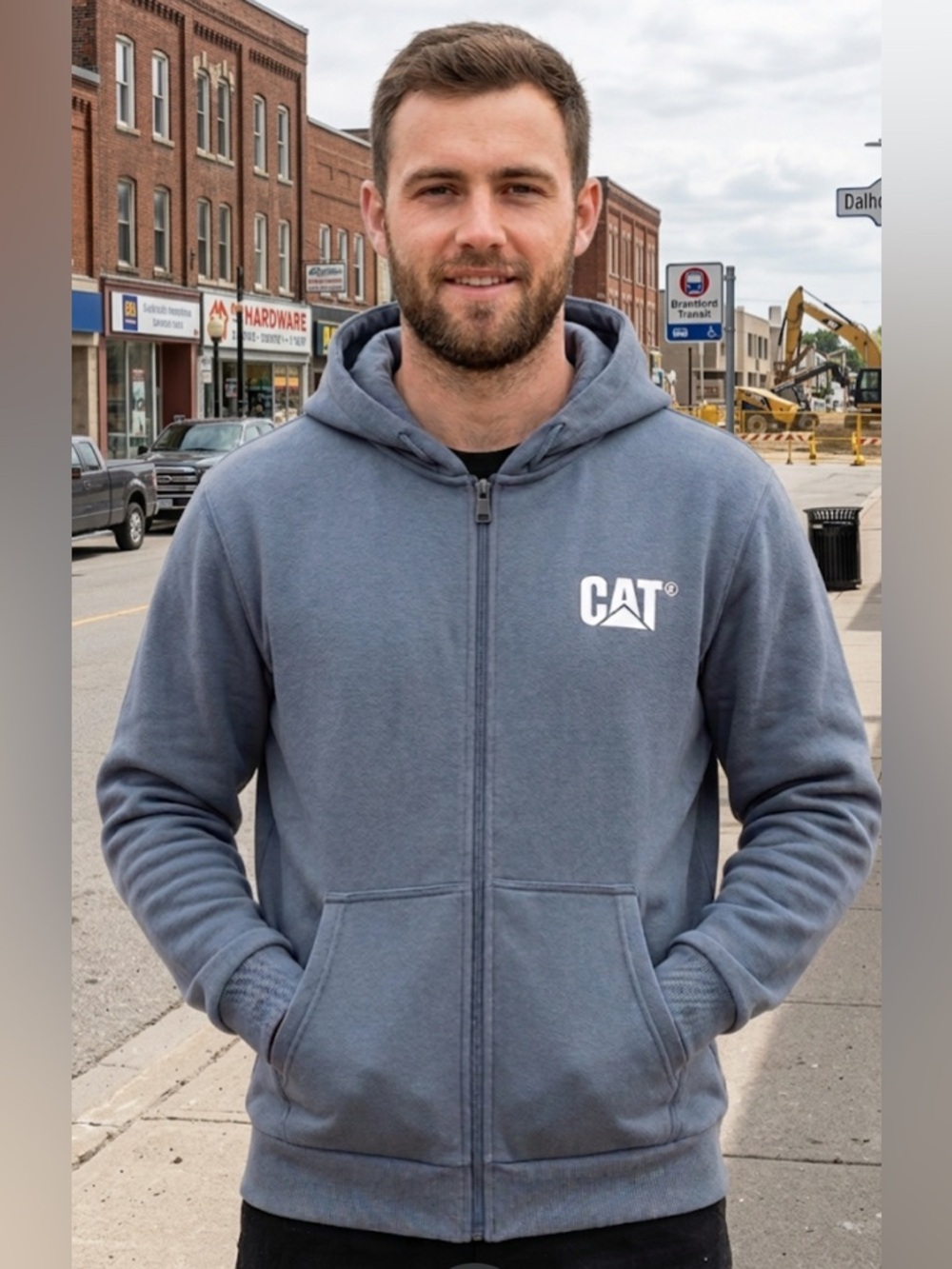 CAT Caterpillar Men's Trademark Hoodie with Embroidered Logo Light Blue NWOT XL